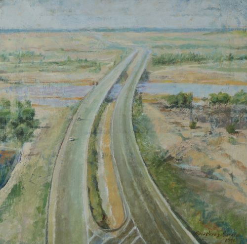 ROSA PÉREZ CARASA, "Paisaje con carretera", 1996, Óleo sobr