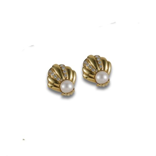 PENDIENTES ORO CON PERLAS Y DIAMANTES