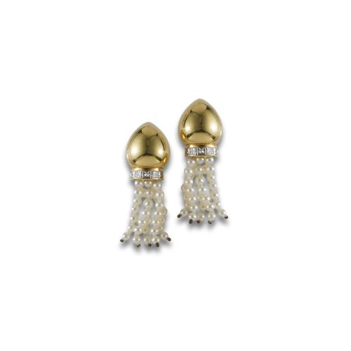 PENDIENTES DE ORO AMARILLO CON DIAMANTES Y PERLAS