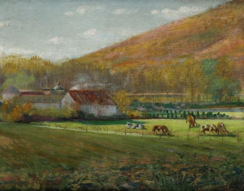 DARÍO DE REGOYOS Y VALDÉS, "Paisaje con granja", c. 1900, Ó