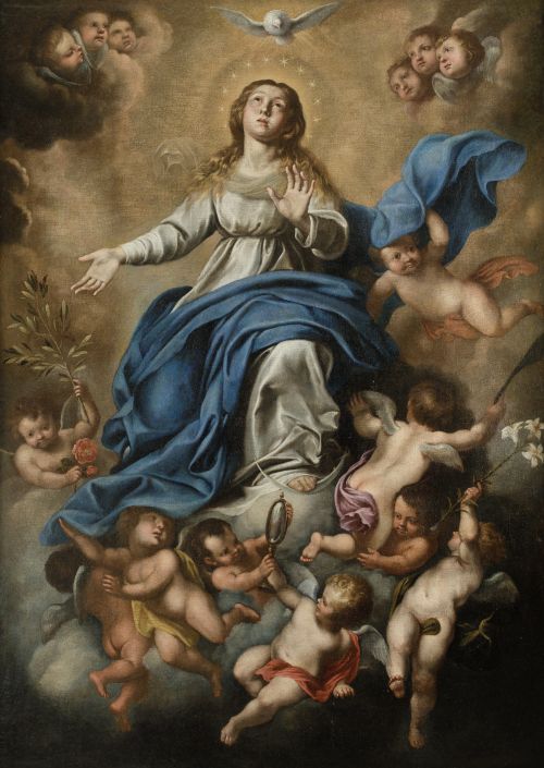 ESCUELA ESPAÑOLA , "Asunción de la Virgen" , Óleo sobre lie