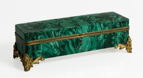Caja de malaquita en placas, Francia, ffs.S.XIX