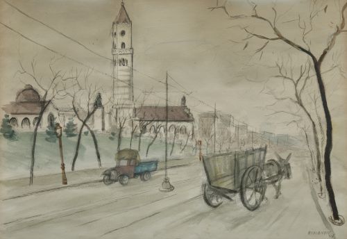 JUAN  ESPLANDIÚ, "Calle de Madrid con el Panteón de Hombres