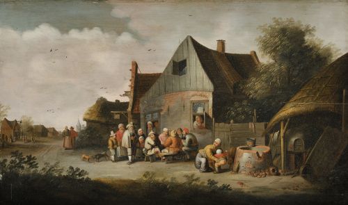 ATRIBUIDO A CORNELIS MAHU, "Exterior de taberna con persona