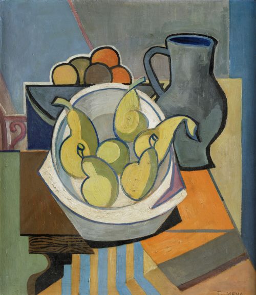 DANIEL MENA, "Naturaleza muerta con peras", Óleo sobre lien