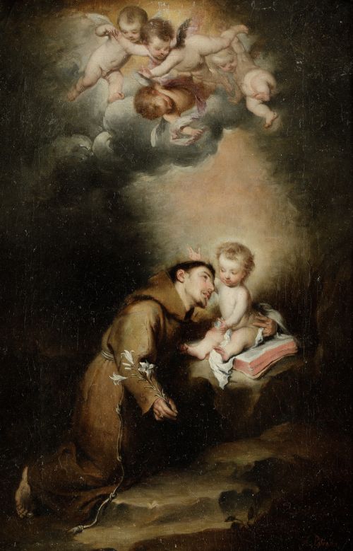 ANTONIO  ESTRADA, "San Antonio de Padua con el Niño", Óleo