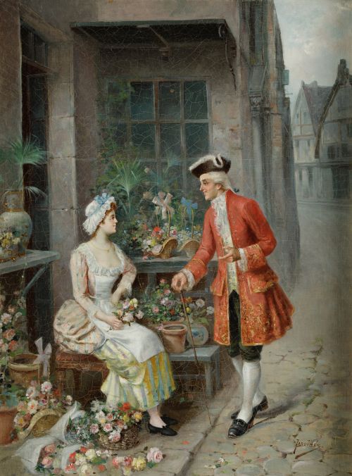 JOSE MARIA JARDINES, "Escena galante", Óleo sobre lienzo