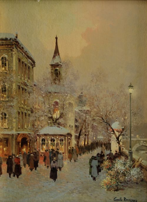 CAMILLE ROUSSEAU, "Calle de París", Óleo sobre tabla