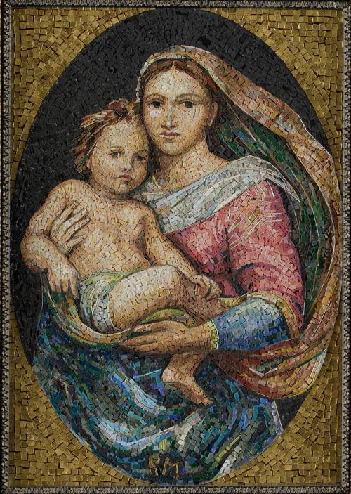 "Sistine Madonna". Mosaic of glass and stone tesserae, late