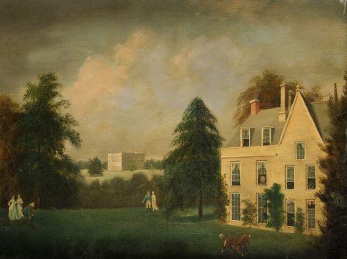 ESCUELA INGLESA, "Paisaje con masiones de campo", Óleo sobr