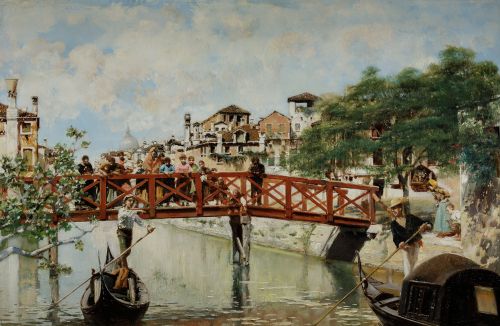 JOSÉ VILLEGAS CORDERO, "Puente en Venecia", 1889, Óleo sobr