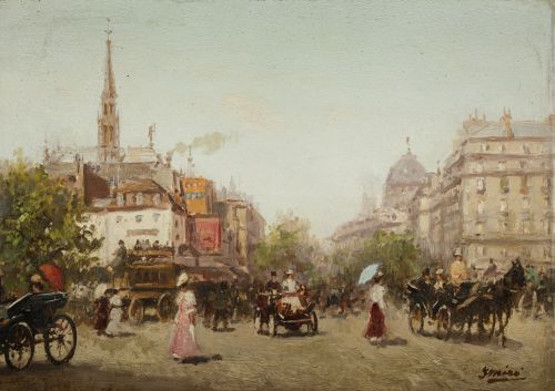 GASPAR MIRO I LLEO, "Vista de París", Óleo sobre tabla