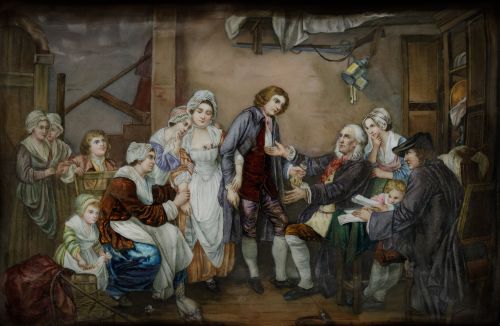 ESCUELA FRANCESA, "L'Accordée de Village", Esmalte al cobre.