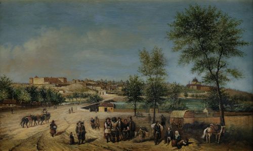  ESCUELA ESPAÑOLA, "Vista de Madrid desde el Manzanares", Ó