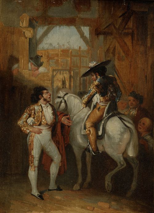 ESCUELA ANDALUZA, "Torero y picador", Óleo sobre lienzo