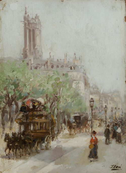 GASPAR MIRO I LLEO, "La rue Rivoli, París", Óleo sobre lien