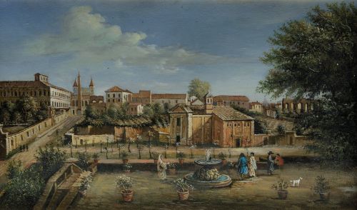  ESCUELA ESPAÑOLA, "Vista de ciudad italiana", Óleo sobre c