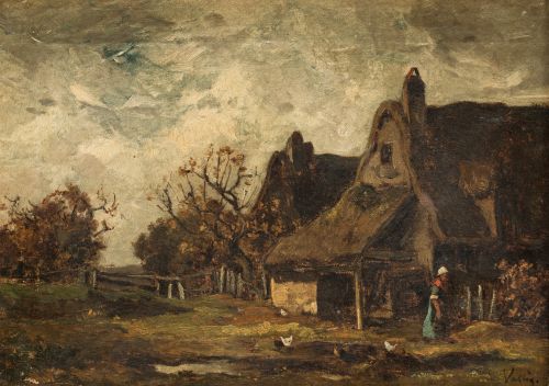 ESCUELA HOLANDESA, "Escena campestre", Óleo sobre lienzo