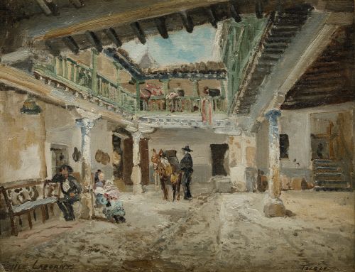 EDMÉ EMILE LABORNE, "Patio de Toledo", Óleo sobre cartón en