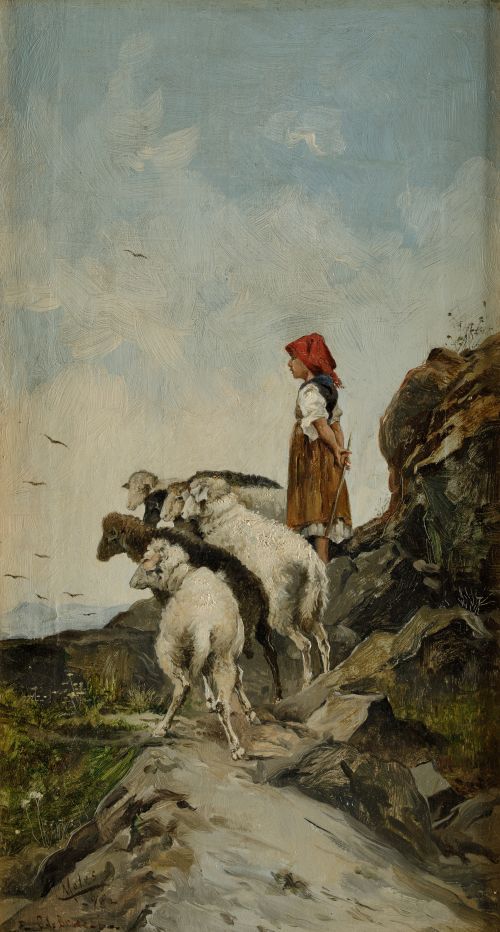 FRANCISCO MOLES, "Pastorcilla de Bruzzi", 1897, Óleo sobre