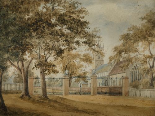 ESCUELA INGLESA, "Pasiaje con iglesia", Acuarela sobre pape