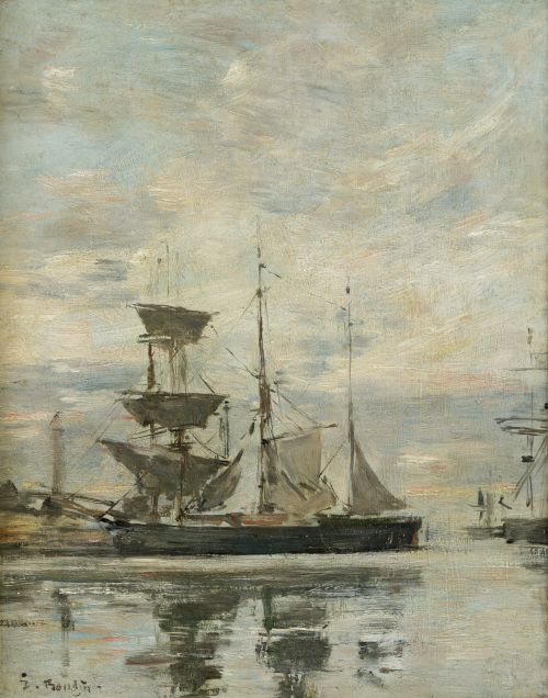 EUGÈNE BOUDIN, “El puerto de Trouville", Óleo sobre tabla