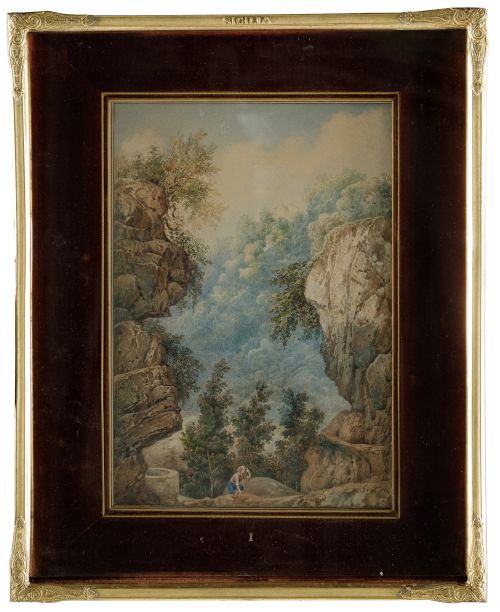 BENJAMIN SCHLICK, "Paisaje rocoso de Sicilia con campesino 