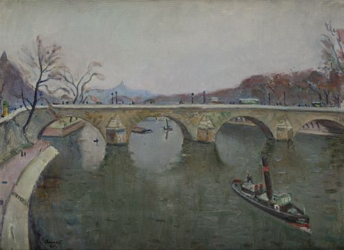 JOSE AMAT PAGES, "Vista del Sena, París", 1949, Óleo sobre