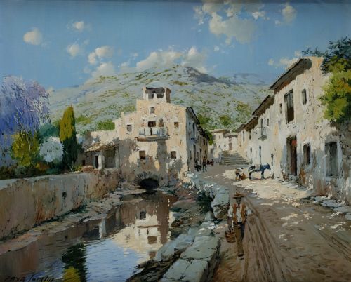 FRANCISCO PAYÁ SANCHÍS, "Vista de pueblo", Óleo sobre lienz