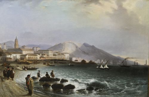 MANUEL  BARRÓN Y CARRILLO, "Vista de Málaga", 1847, Óleo so