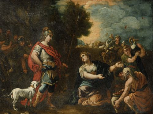 ESCUELA NAPOLITANA , "David y Abigail", Óleo sobre lienzo.