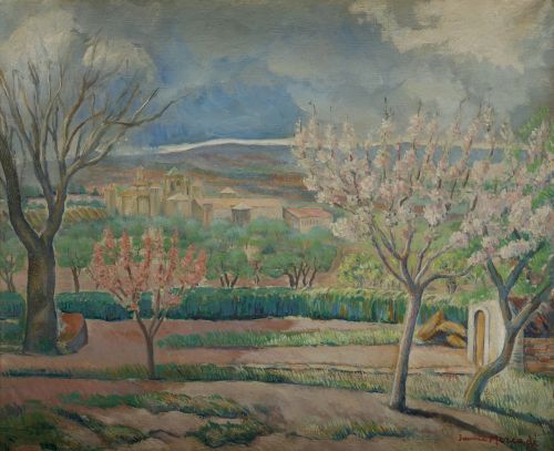 JAUME MERCADÉ QUERALT, "Paisaje con almendros", Óleo sobre