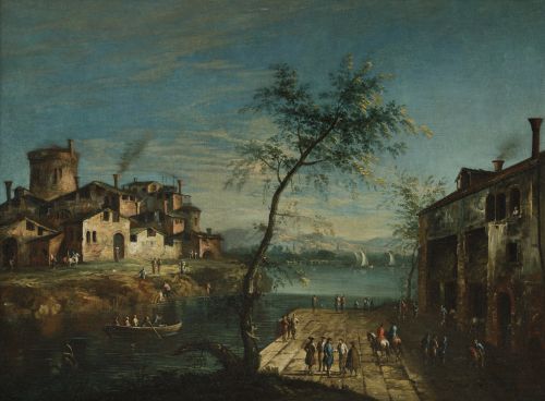 ATRIBUIDO A MICHELE MARIESCHI, "Paisaje fluvial", Óleo sobr