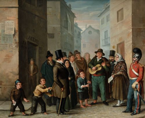 MANUEL IGLESIAS, "Músicos callejeros", 1850, Óleo sobre lie
