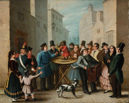 MANUEL IGLESIAS, "Saltimbanquis", 1850, Óleo sobre lienzo