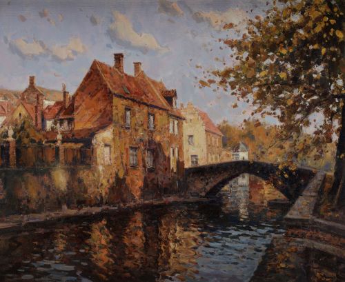 ANTONIO IGLESIAS SANZ, "Viejo canal (Brujas)", Óleo sobre l