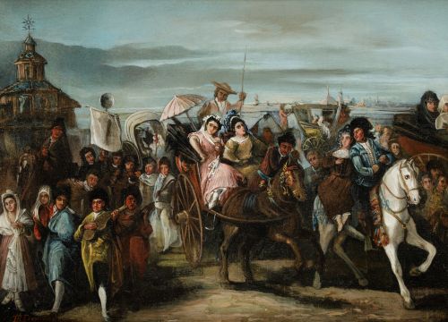 ESCUELA ANDALUZA, "Romería", Óleo sobre lienzo