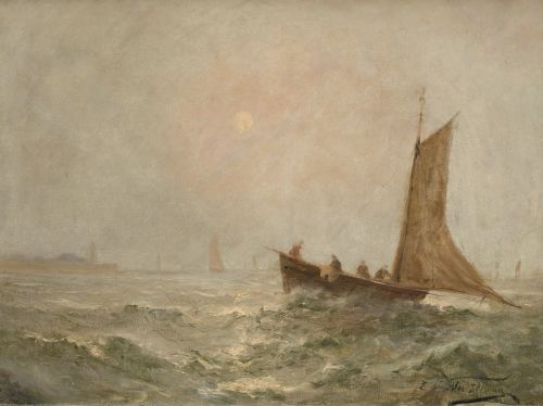 ESCUELA HOLANDESA, "Marina", Óleo sobre lienzo