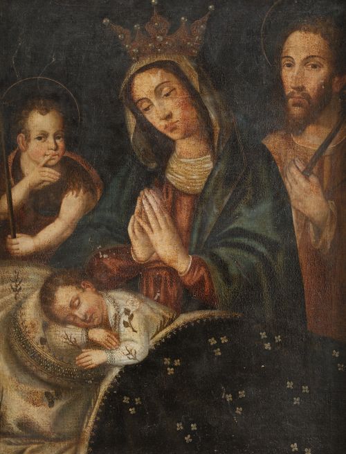 ESCUELA  VIRREINAL, "Virgen del Buen Sueño", Óleo sobre lie