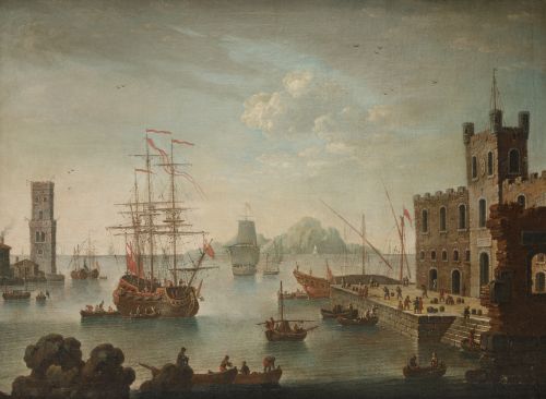SEGUIDOR DE CLAUDE JOSEPH VERNET, "Paisaje con puerto", Óle