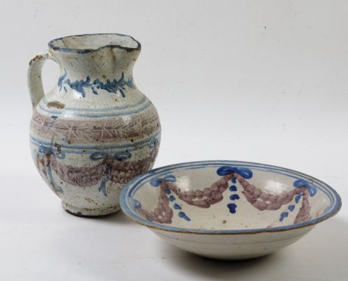 Aguamanil y jofaina de cerámica, Talavera, S.XIX