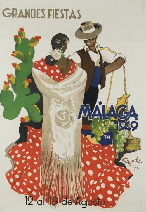 ESCUELA ESPAÑOLA, "Grandes Fiestas. Málaga. 1949", Litogra