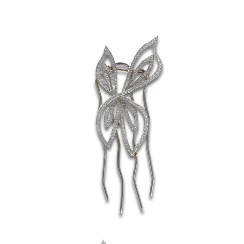 PRENDEDOR DE TOCADO DE ORO, PLATA Y DIAMANTES