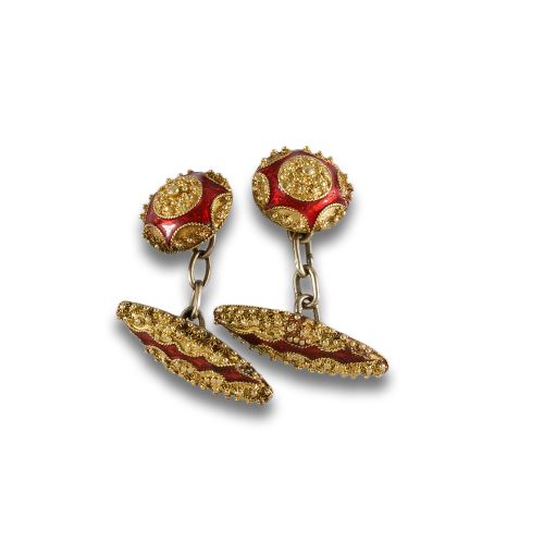 GEMELOS ANTIGUOS DE ORO Y ESMALTES