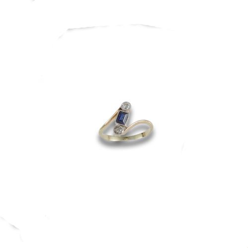 SORTIJA ANTIGUA DE ORO, ZAFIRO Y DIAMANTES