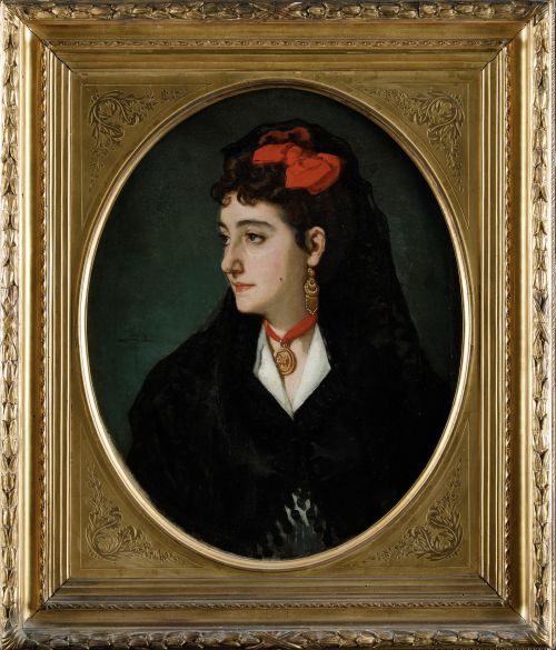 EDUARDO ROSALES GALLINAS, "Retrato de Dama", 1871, Óleo sob