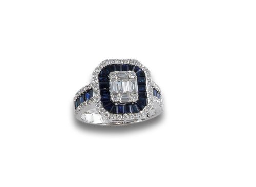 SORTIJA DE ORO, ZAFIROS Y DIAMANTES