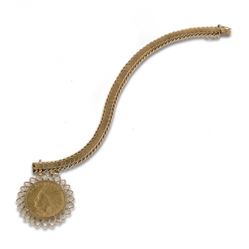 PULSERA DE ORO CON COLGANTE MONEDA DE 10 DOLARES