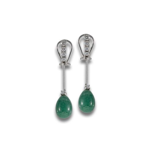 PENDIENTES LARGOS  CON BRILLANTES Y AVENTURINAS