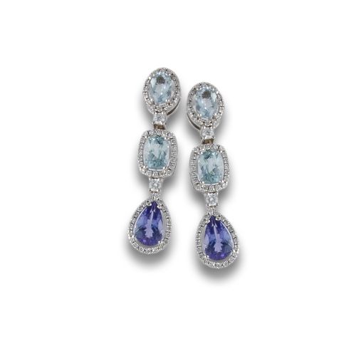 PENDIENTES DE ORO CON AGUAMARINAS Y TANZANITAS